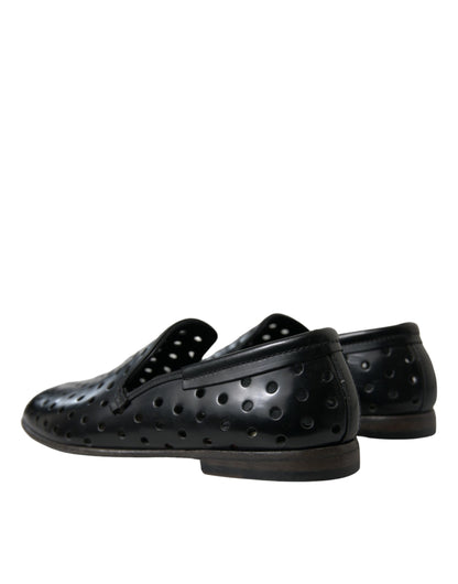 Dolce &amp; Gabbana Elegant Black Leather Perforated Loafers