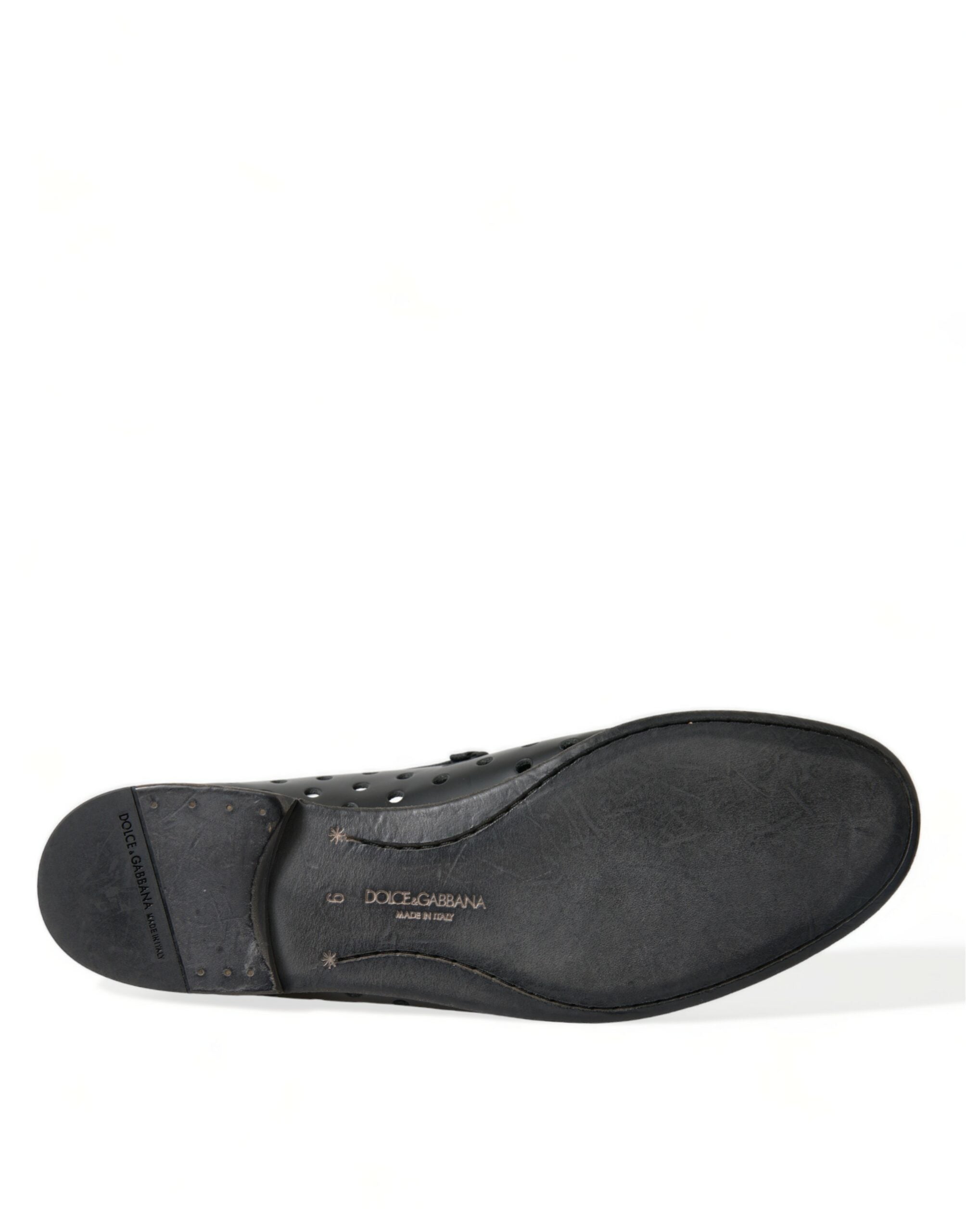 Dolce &amp; Gabbana Elegant Black Leather Perforated Loafers