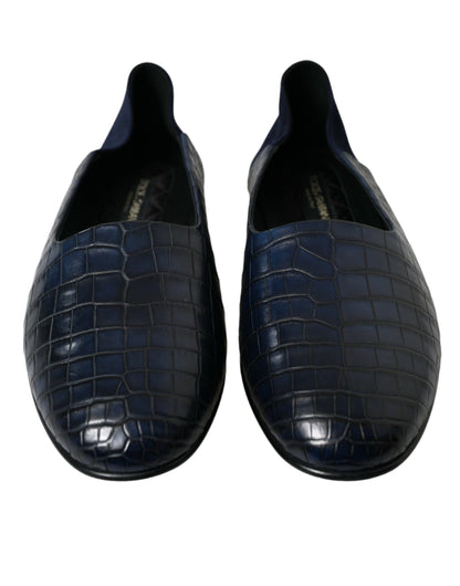 Dolce &amp; Gabbana Elegant Blue Crocodile Leather Loafers