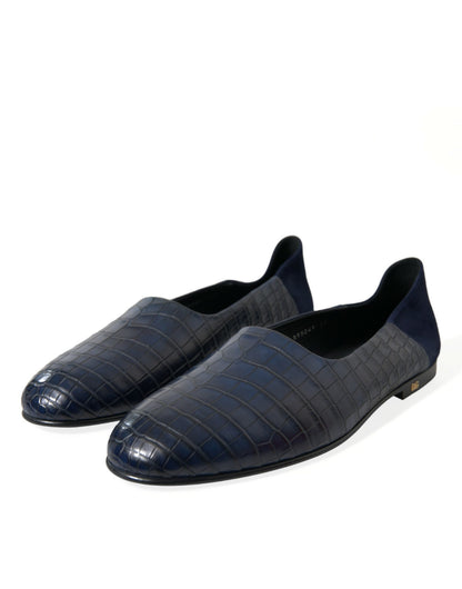 Dolce &amp; Gabbana Elegant Blue Crocodile Leather Loafers