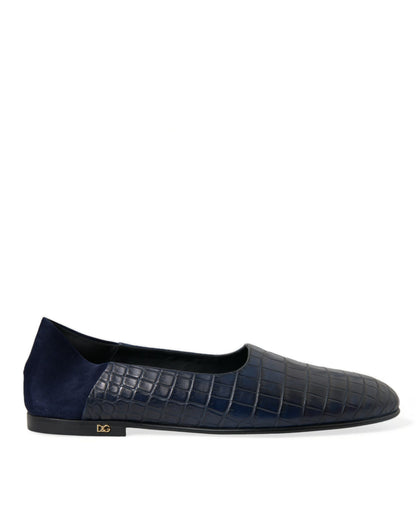 Dolce &amp; Gabbana Elegant Blue Crocodile Leather Loafers