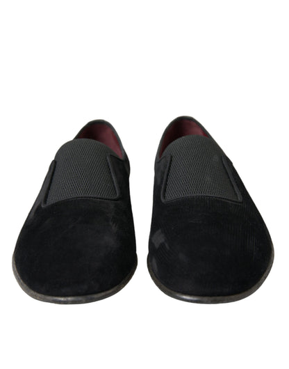 Dolce &amp; Gabbana Elegant Black Velor Loafers for the Discerning Gentleman