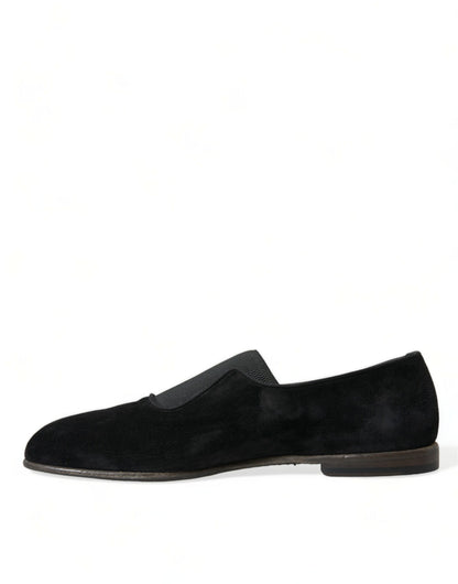 Dolce &amp; Gabbana Elegant Black Velor Loafers for the Discerning Gentleman