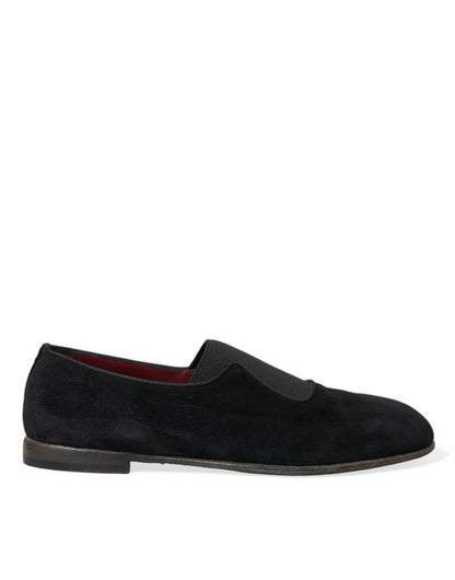 Dolce &amp; Gabbana Elegant Black Velor Loafers for the Discerning Gentleman