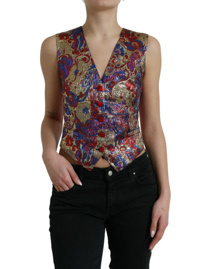 Dolce &amp; Gabbana Multicolor Floral Print Jacquard Waistcoat Vest