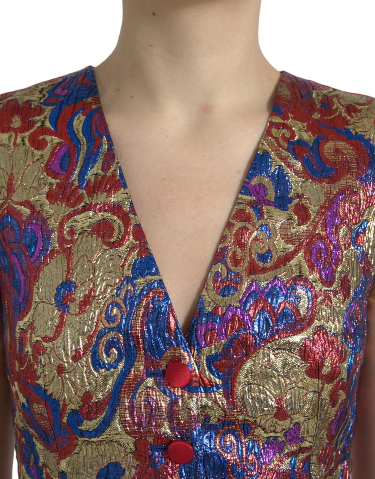 Dolce &amp; Gabbana Multicolor Floral Print Jacquard Waistcoat Vest