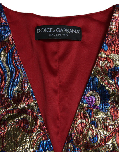 Dolce &amp; Gabbana Multicolor Floral Print Jacquard Waistcoat Vest