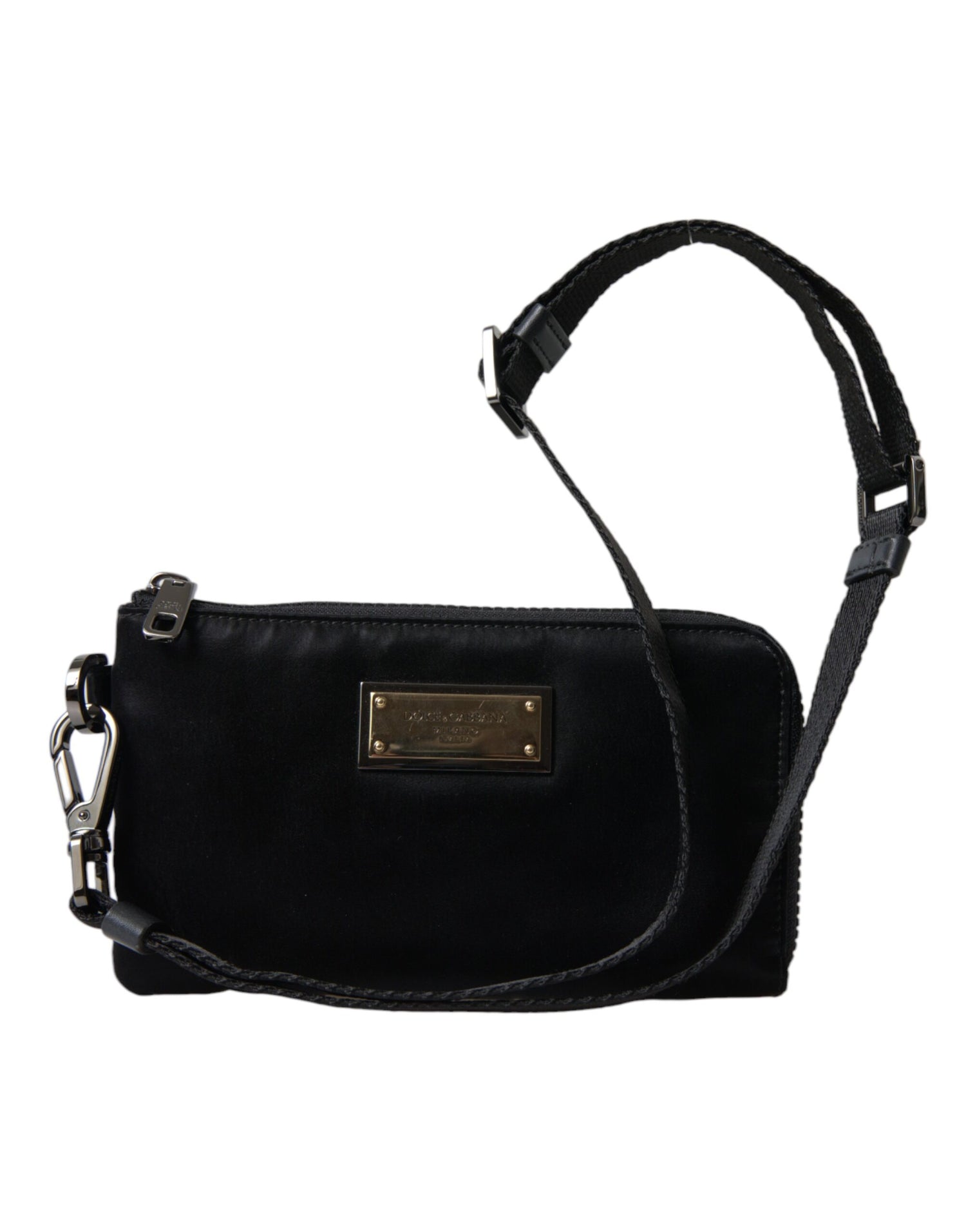 Dolce &amp; Gabbana Elegant Black Nylon &amp; Leather Pouch