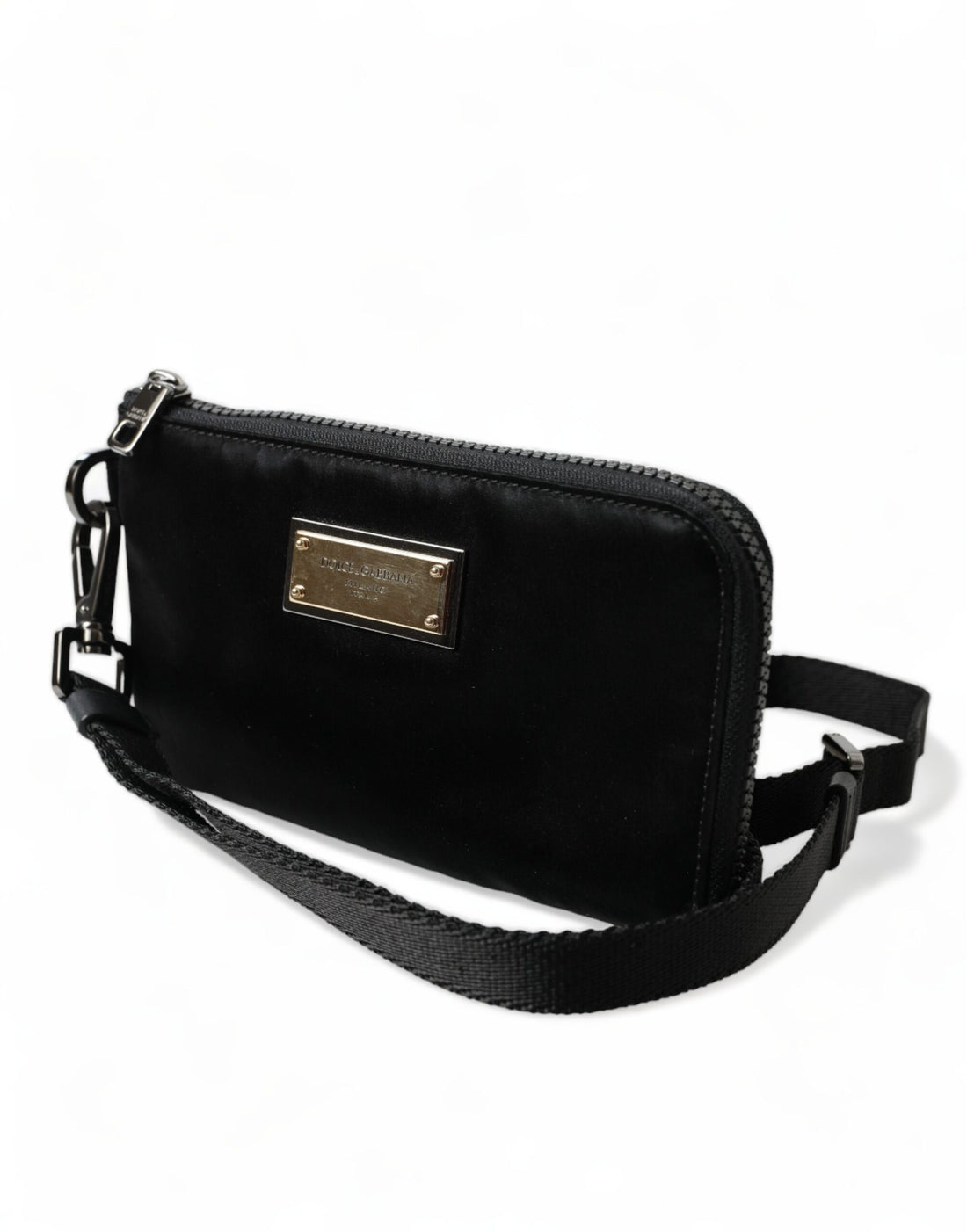 Dolce &amp; Gabbana Elegant Black Nylon &amp; Leather Pouch