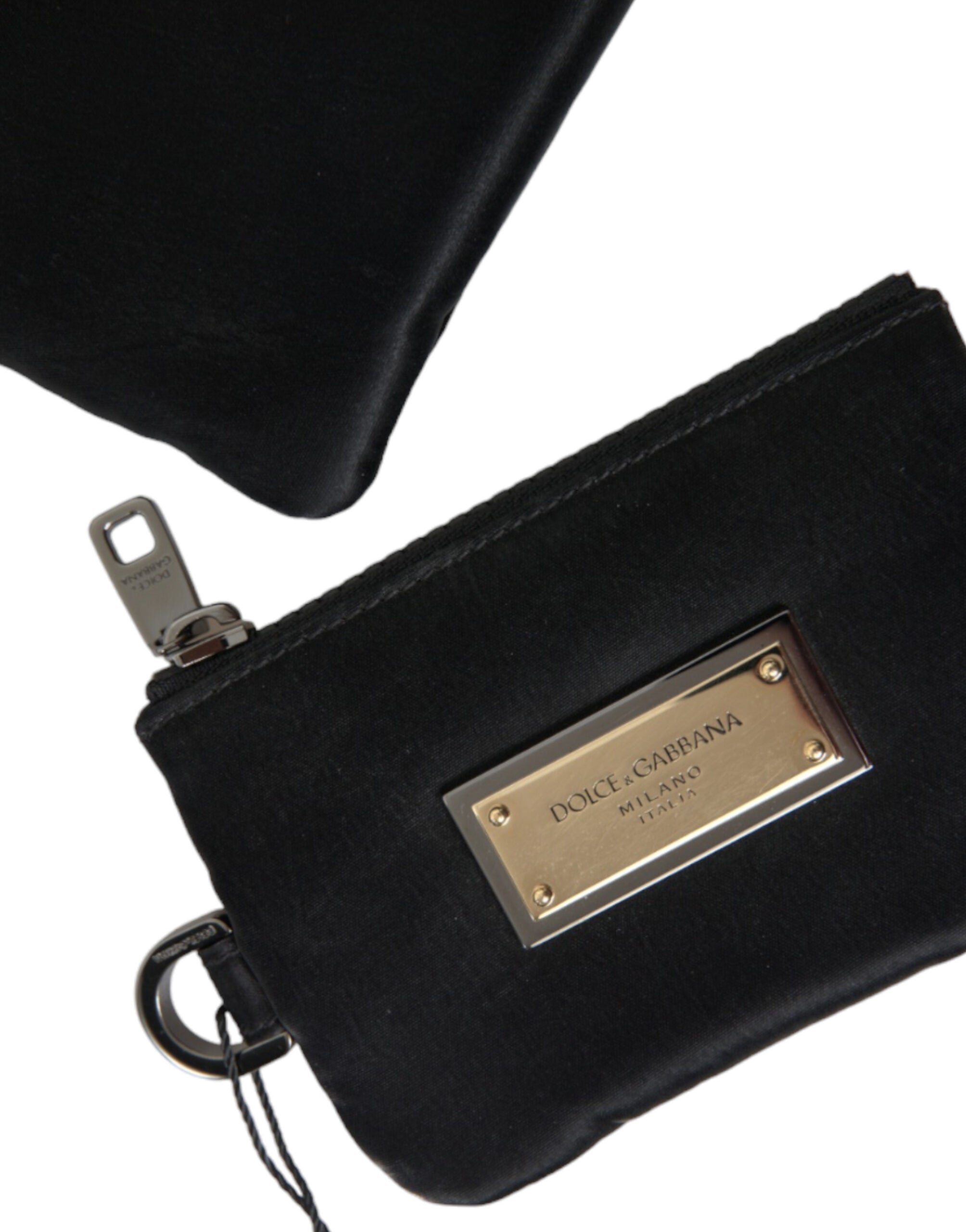 Dolce &amp; Gabbana Elegant Black Nylon &amp; Leather Pouch