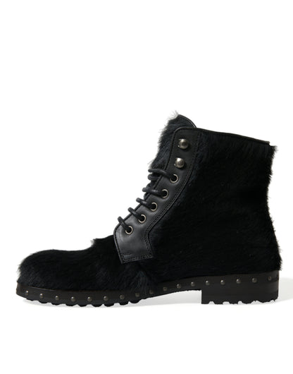 Dolce &amp; Gabbana Elegant Black Calf Leather Lace-Up Boots