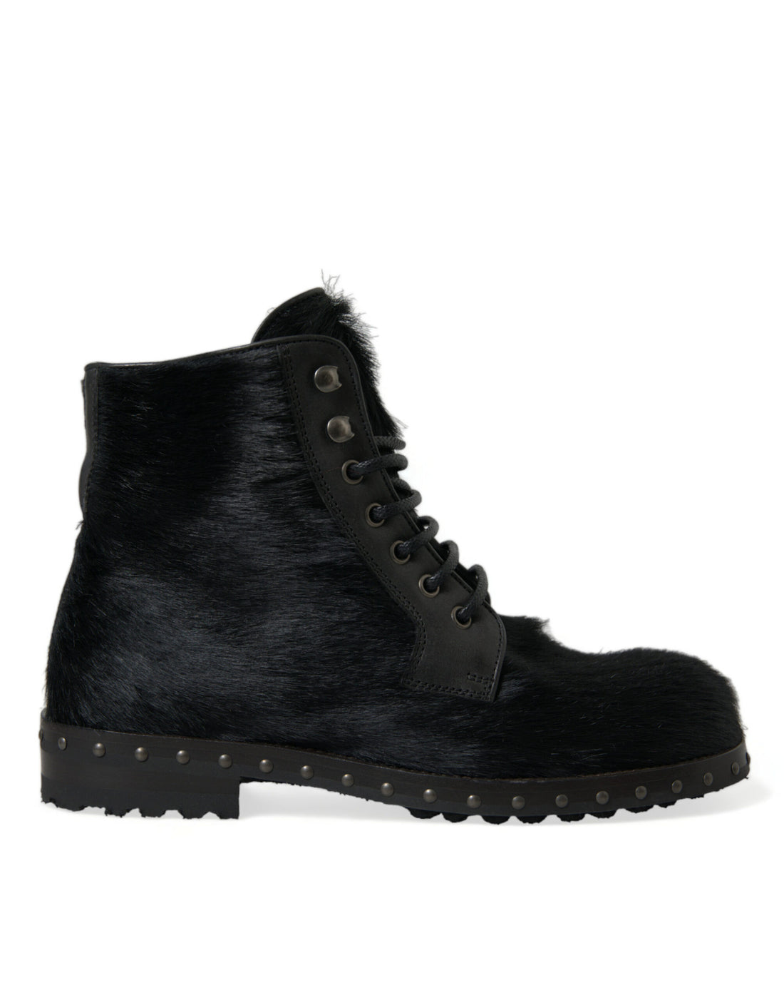 Dolce &amp; Gabbana Elegant Black Calf Leather Lace-Up Boots