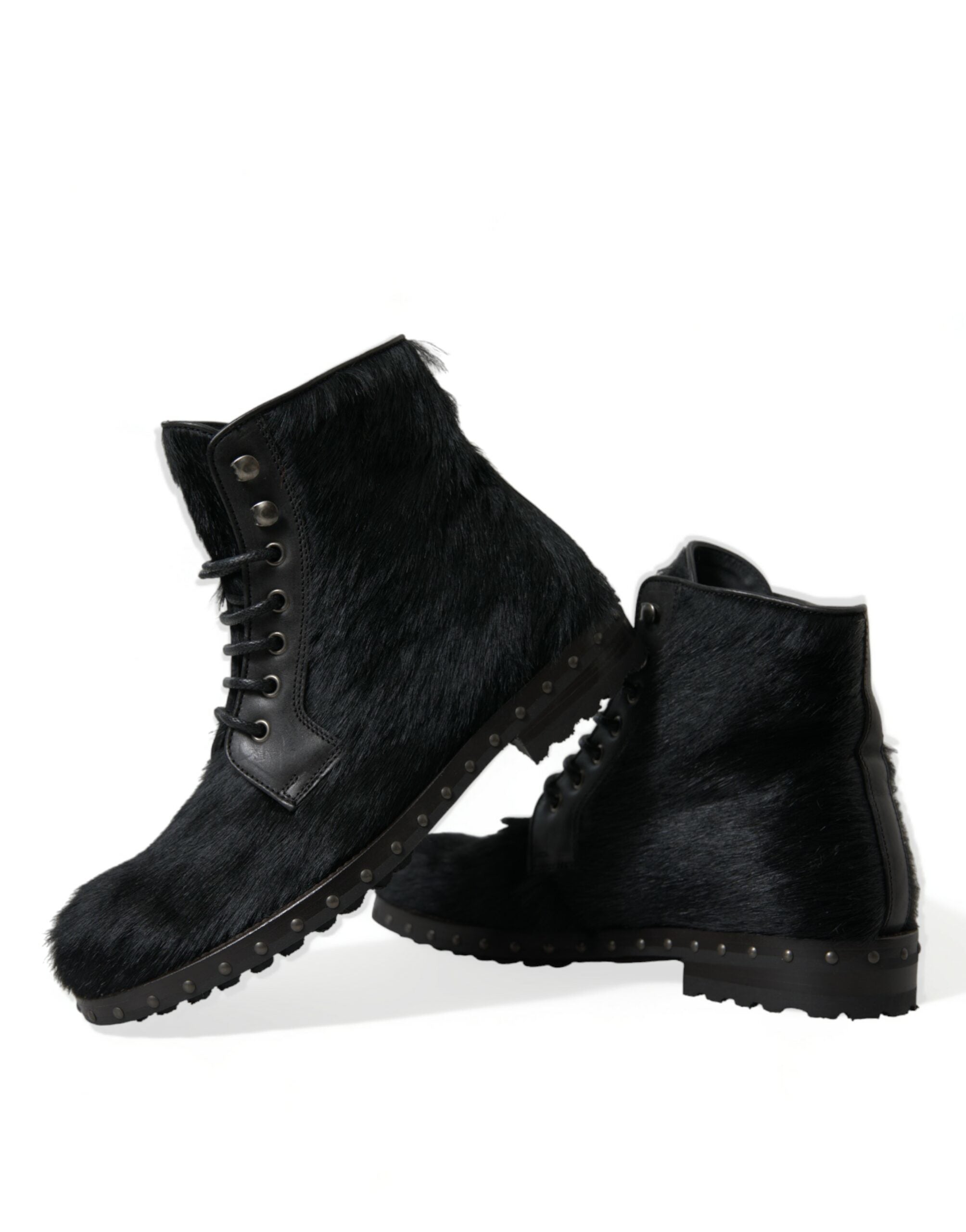 Dolce &amp; Gabbana Elegant Black Calf Leather Lace-Up Boots