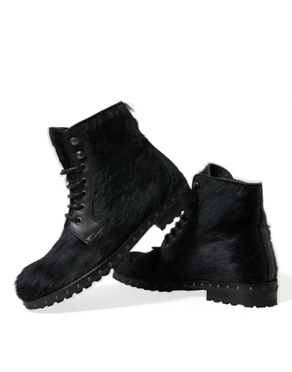 Dolce &amp; Gabbana Elegant Black Calf Leather Lace-Up Boots