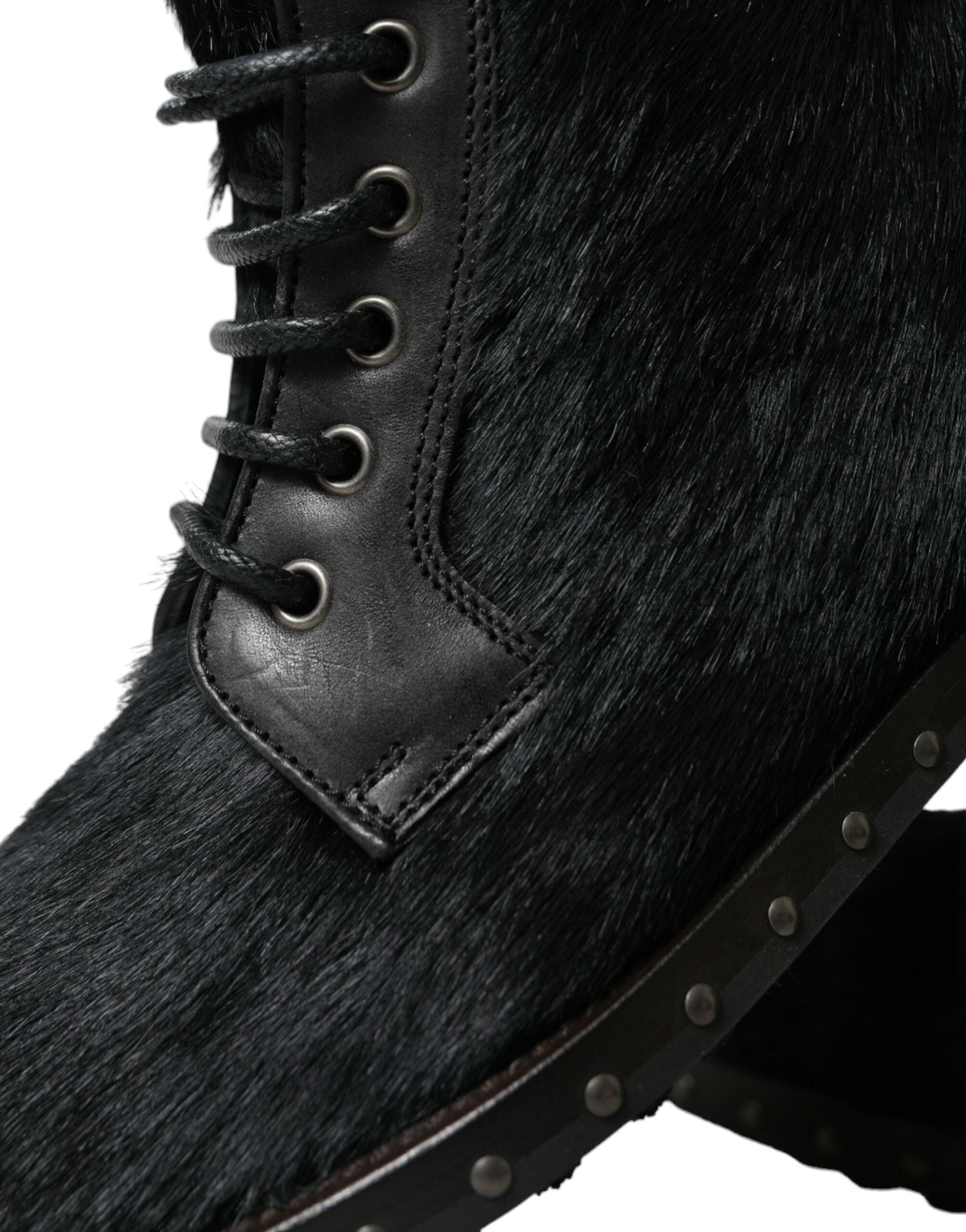 Dolce &amp; Gabbana Elegant Black Calf Leather Lace-Up Boots