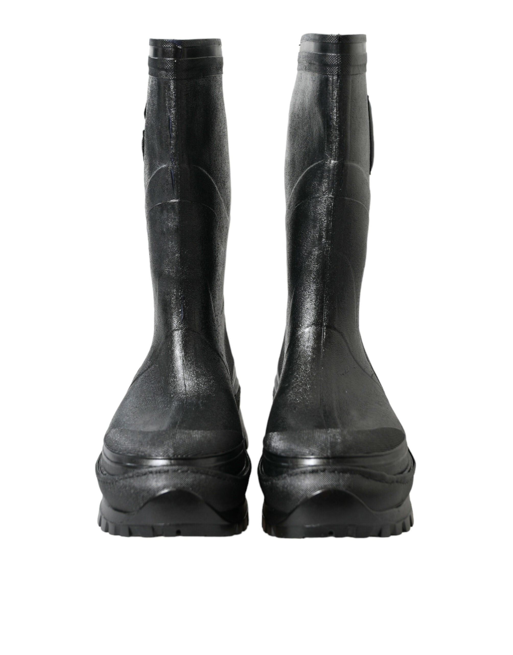 Dolce &amp; Gabbana Sleek Metallic Rubber Rain Boots with DG Logo