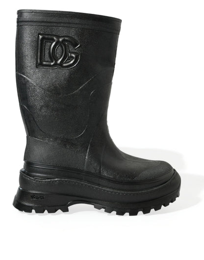 Dolce &amp; Gabbana Sleek Metallic Rubber Rain Boots with DG Logo