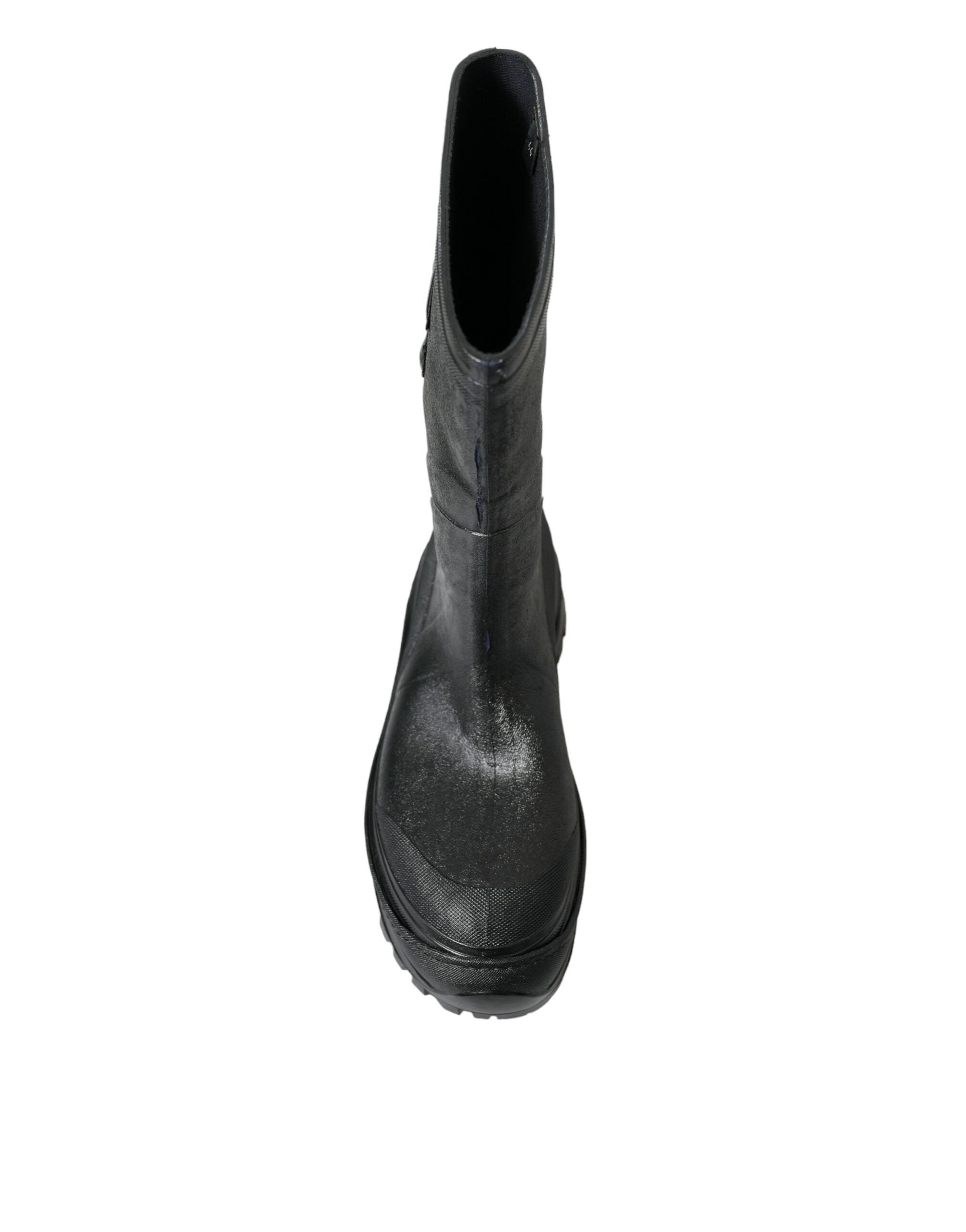 Dolce &amp; Gabbana Sleek Metallic Rubber Rain Boots with DG Logo