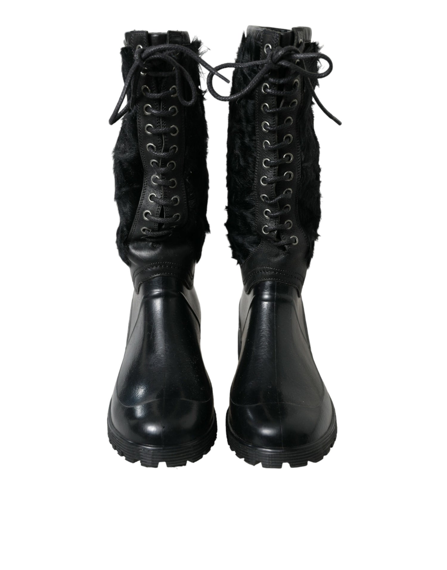 Dolce &amp; Gabbana Sleek Black Shearling Mid Calf Boots