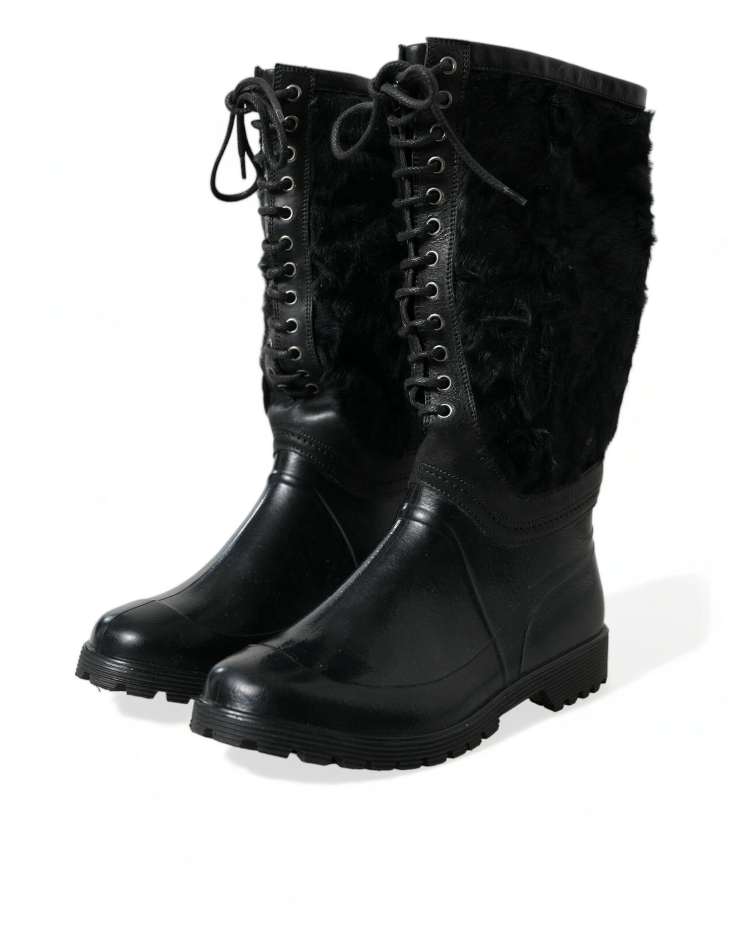 Dolce &amp; Gabbana Sleek Black Shearling Mid Calf Boots