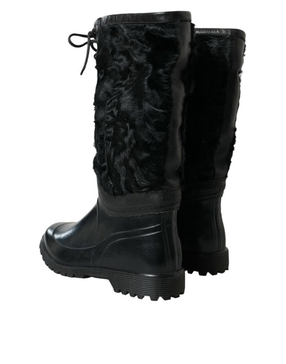 Dolce &amp; Gabbana Sleek Black Shearling Mid Calf Boots