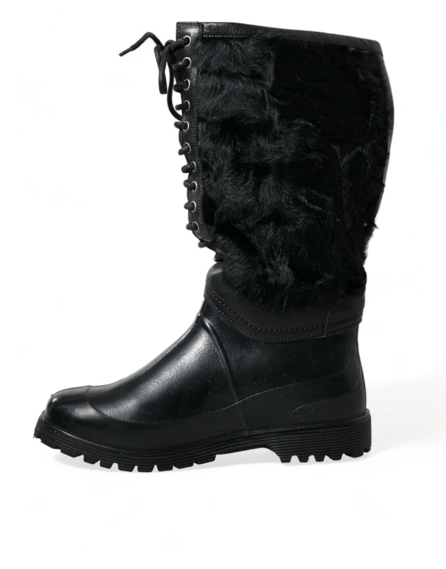 Dolce &amp; Gabbana Sleek Black Shearling Mid Calf Boots