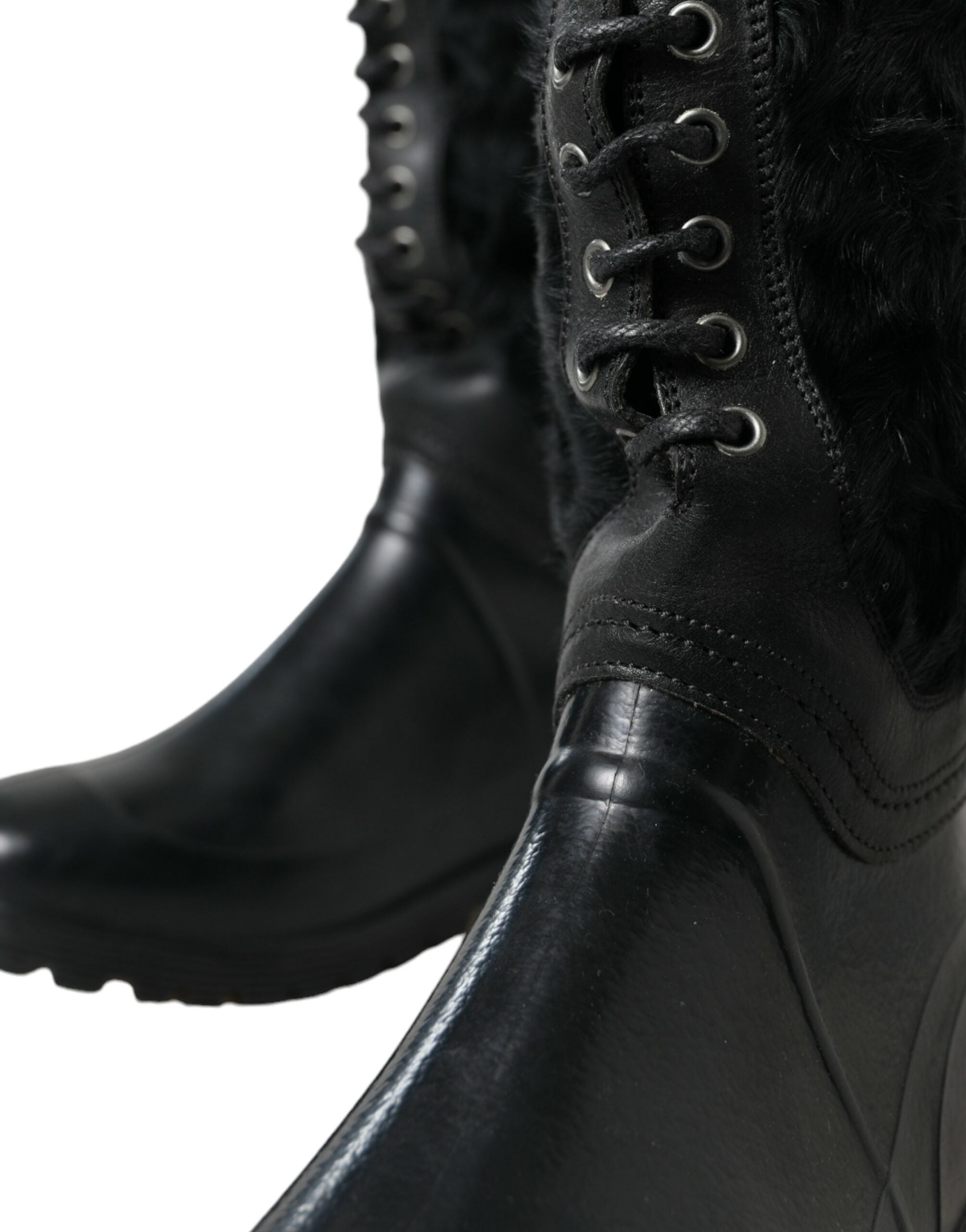 Dolce &amp; Gabbana Sleek Black Shearling Mid Calf Boots