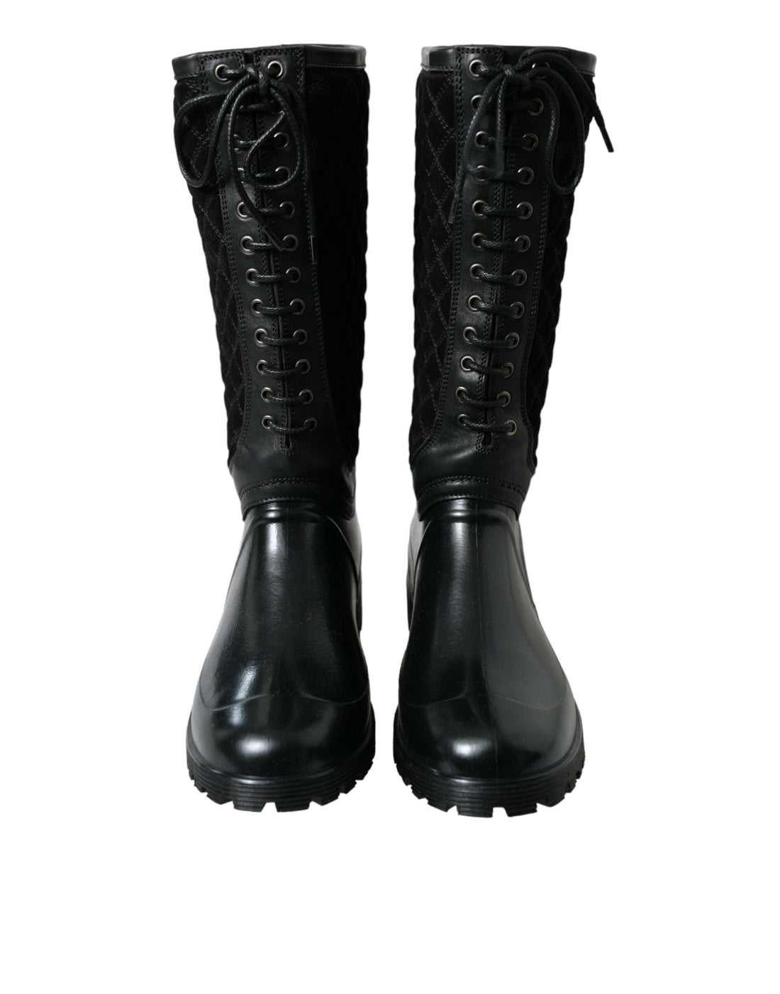 Dolce &amp; Gabbana Elegant Quilted Lace-Up Rain Boots