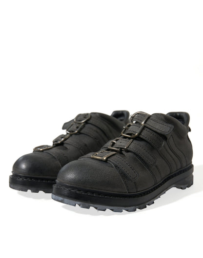 Dolce &amp; Gabbana Black Leather Ankle Strap Boots