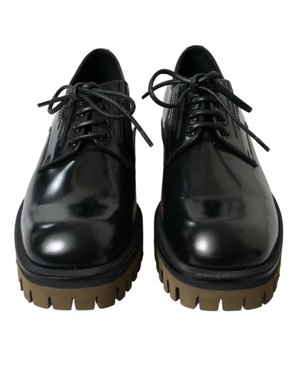 Dolce &amp; Gabbana Elegant Black Leather Derby Dress Shoes