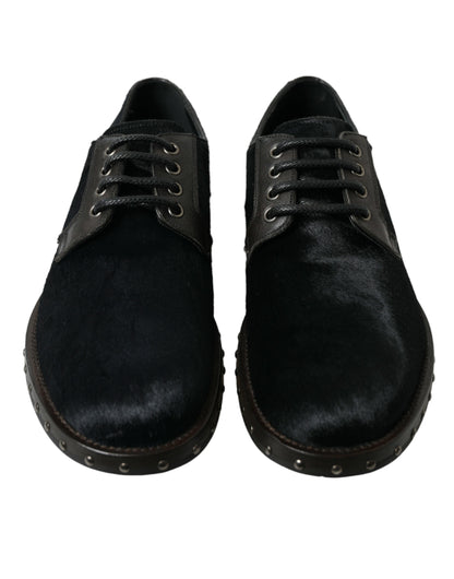 Dolce &amp; Gabbana Elegant Black Calf Fur Derby Shoes