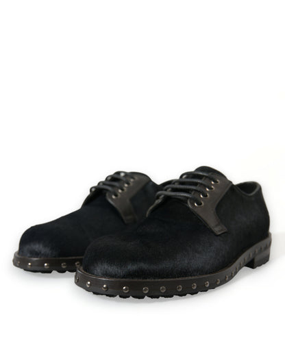 Dolce &amp; Gabbana Elegant Black Calf Fur Derby Shoes