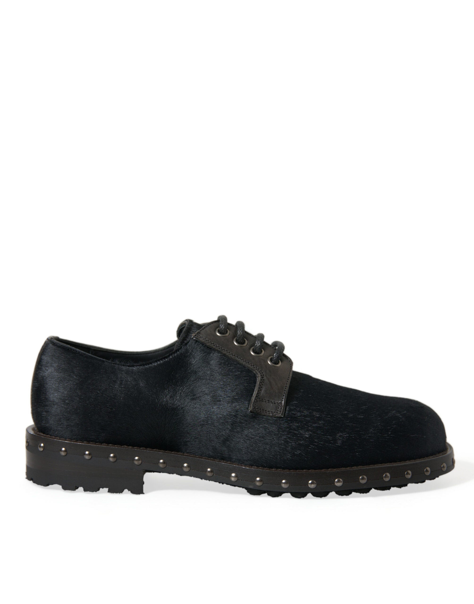 Dolce &amp; Gabbana Elegant Black Calf Fur Derby Shoes