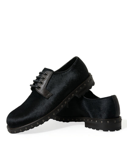 Dolce &amp; Gabbana Elegant Black Calf Fur Derby Shoes