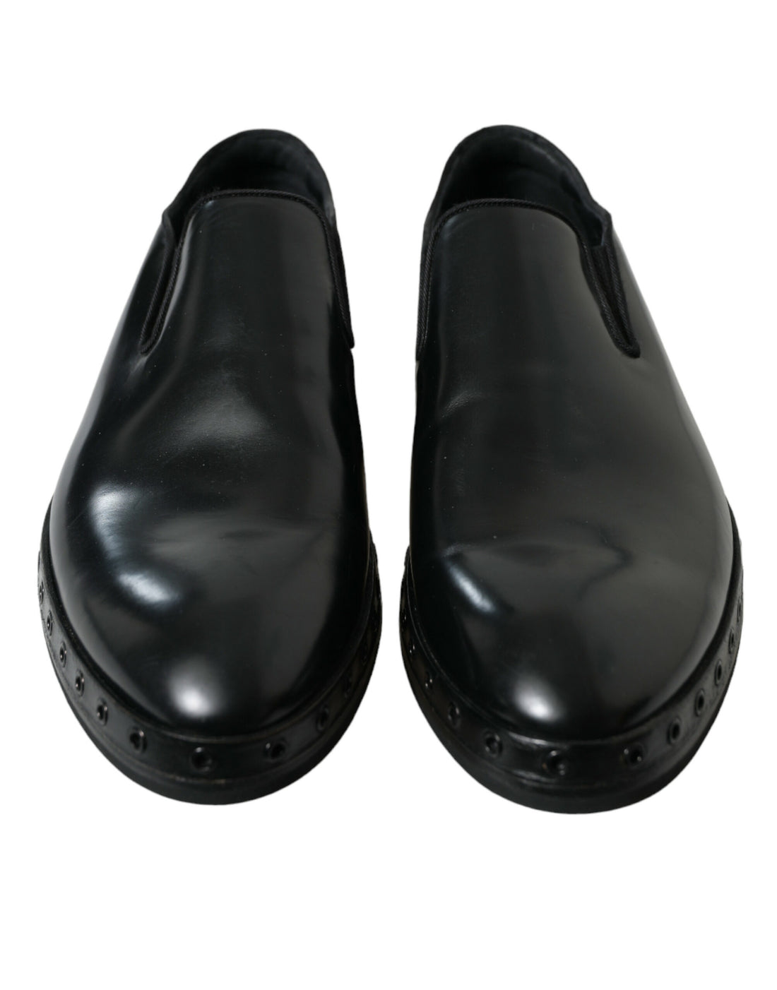 Dolce &amp; Gabbana Elegant Black Leather Studded Loafers