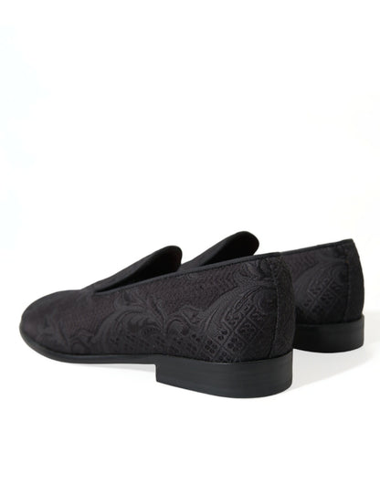 Dolce &amp; Gabbana Elegant Black Brocade Dress Loafers