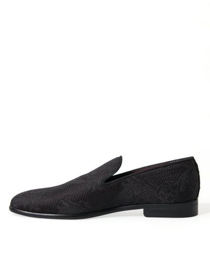 Dolce &amp; Gabbana Elegant Black Brocade Dress Loafers