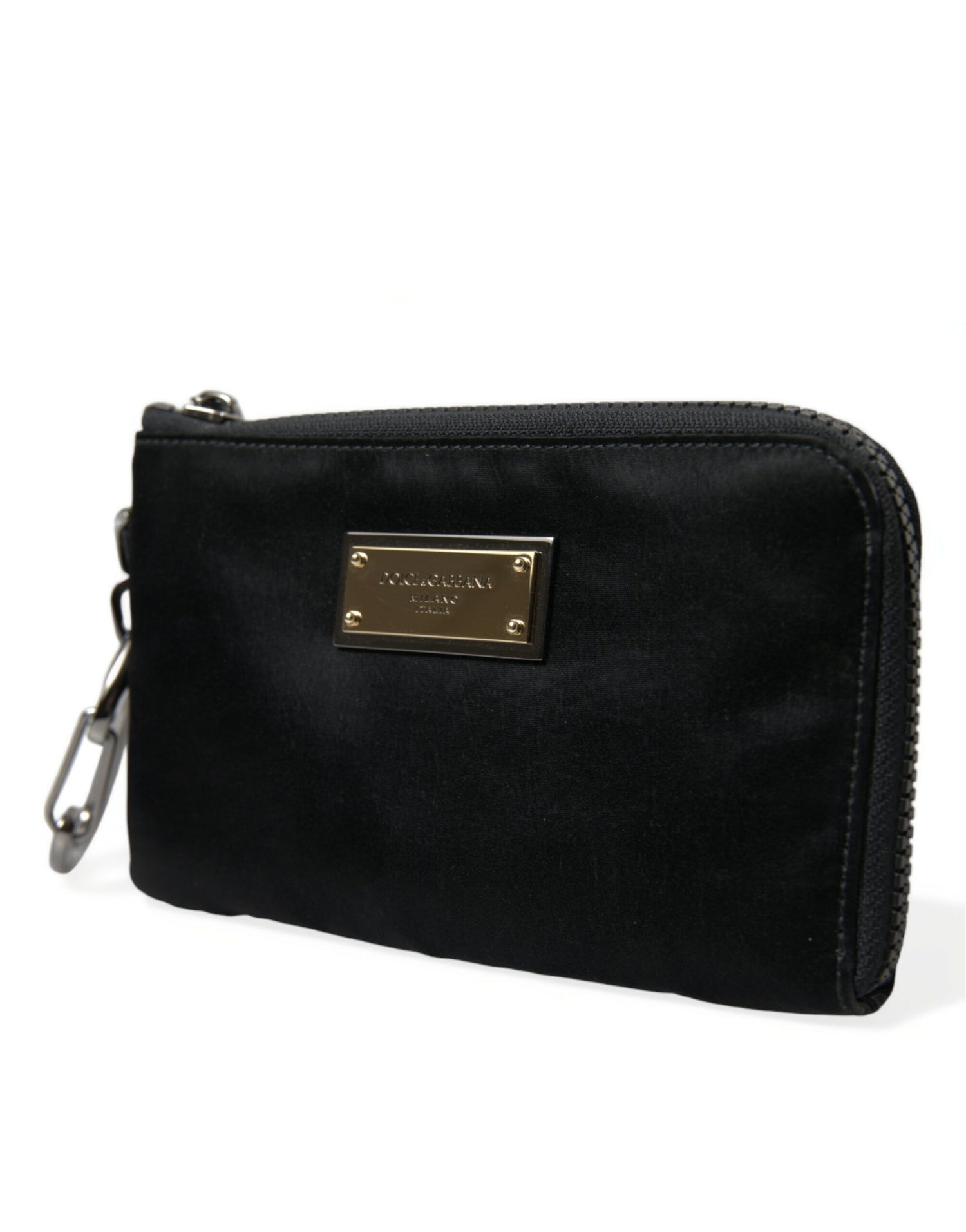 Dolce &amp; Gabbana Elite Black Nylon &amp; Leather Pouch with Logo Detail