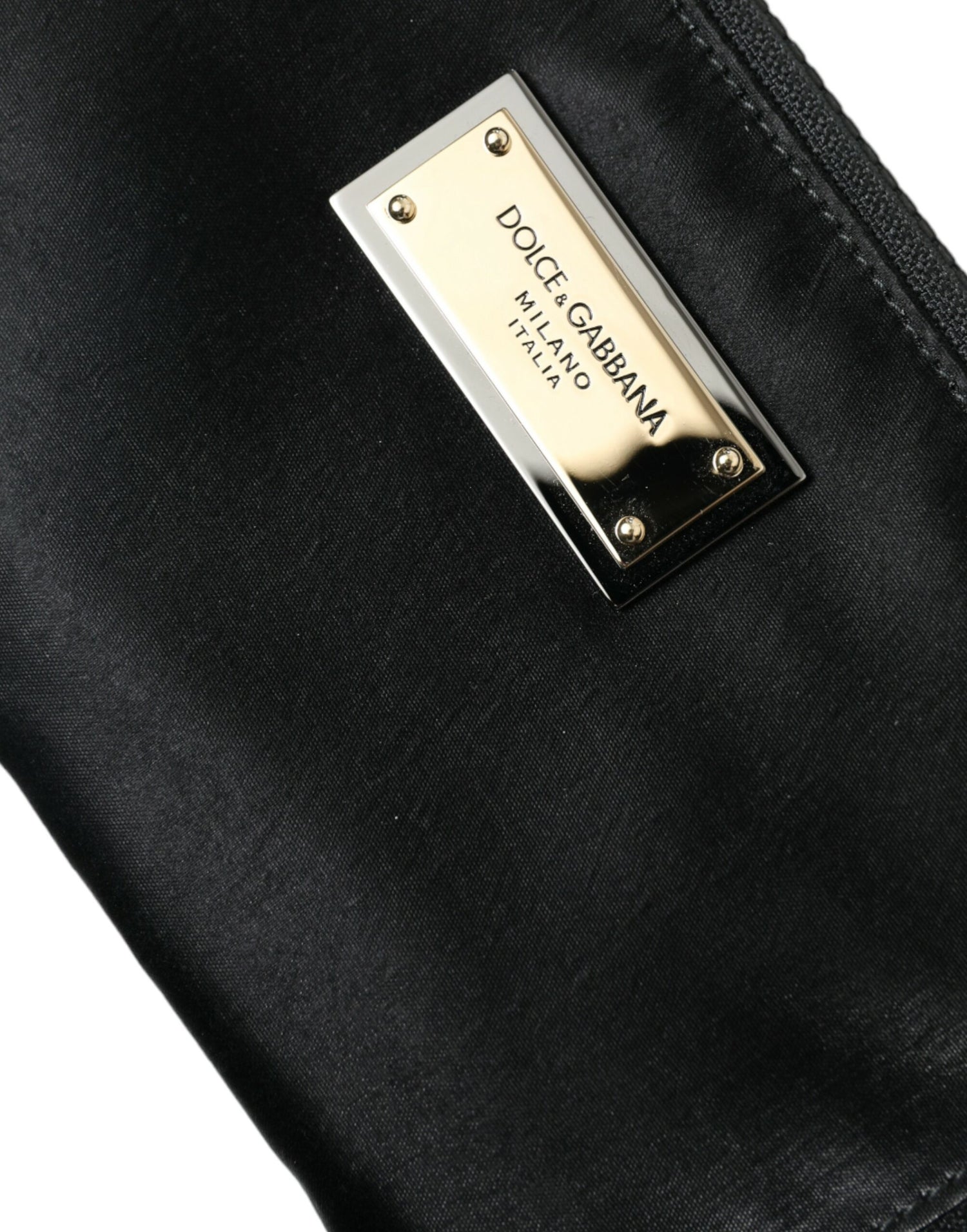 Dolce &amp; Gabbana Elite Black Nylon &amp; Leather Pouch with Logo Detail