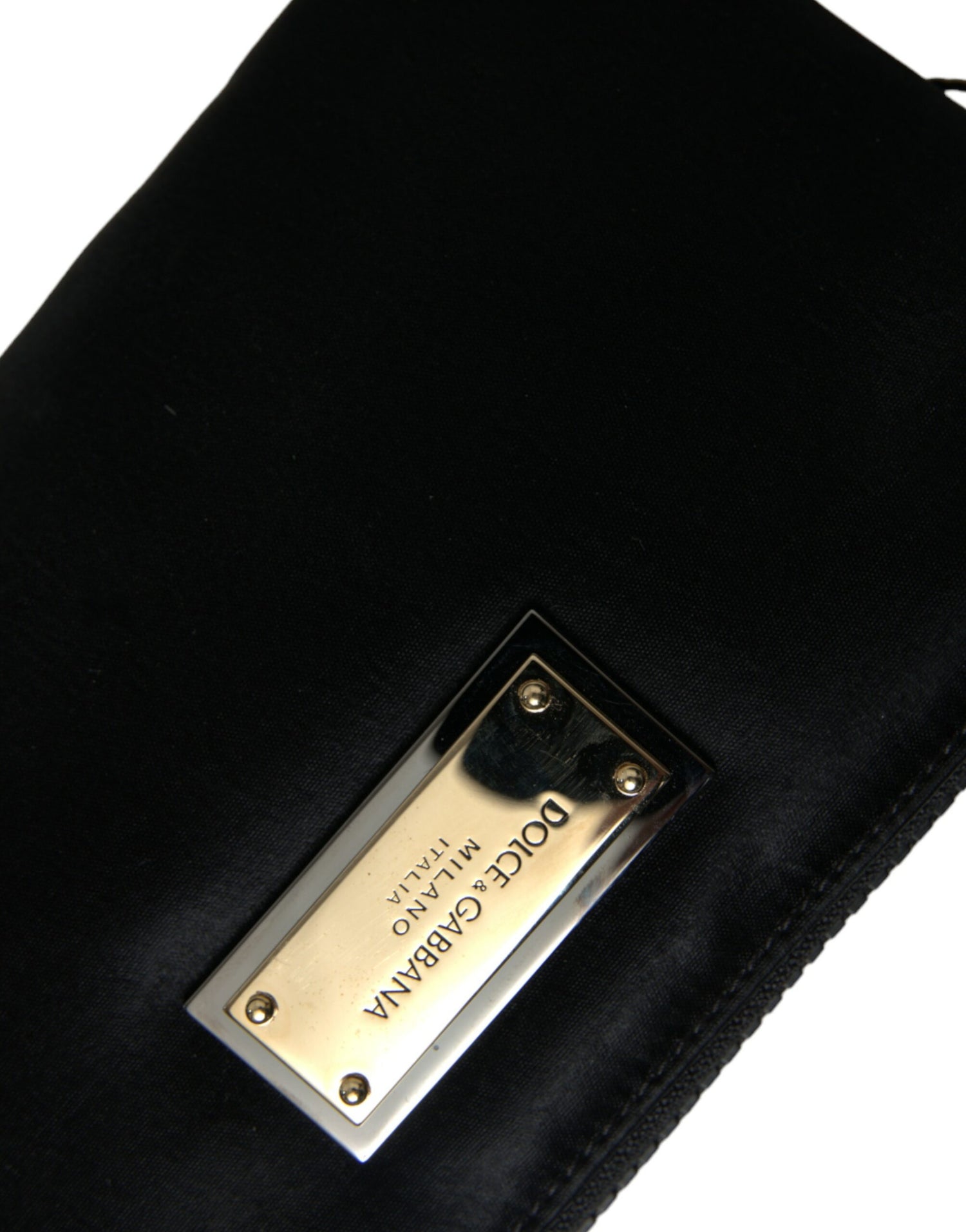 Dolce &amp; Gabbana Elegant Black Nylon Leather Pouch with Silver Details