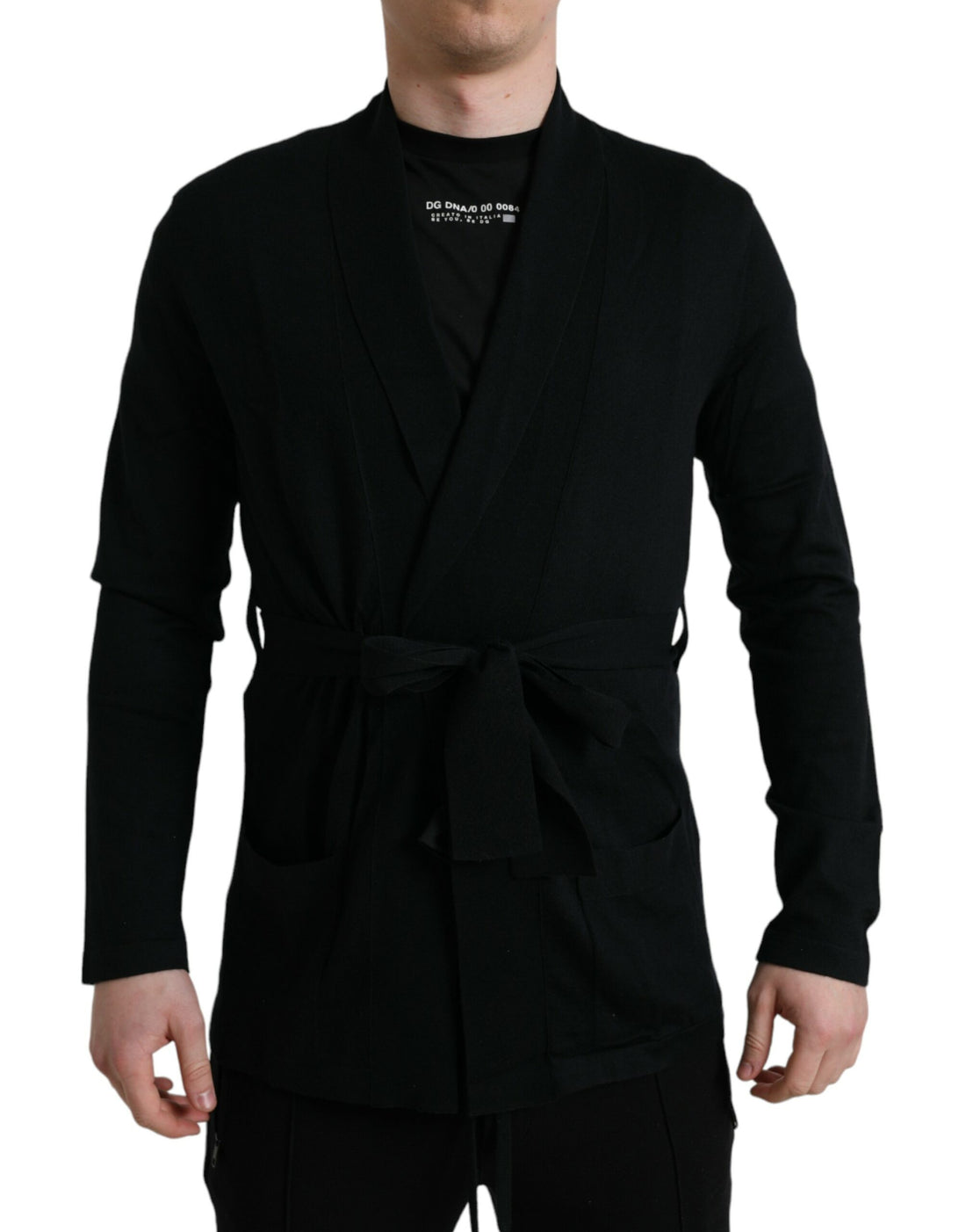 Dolce &amp; Gabbana Elegant Black Cashmere Robe with Waist Belt