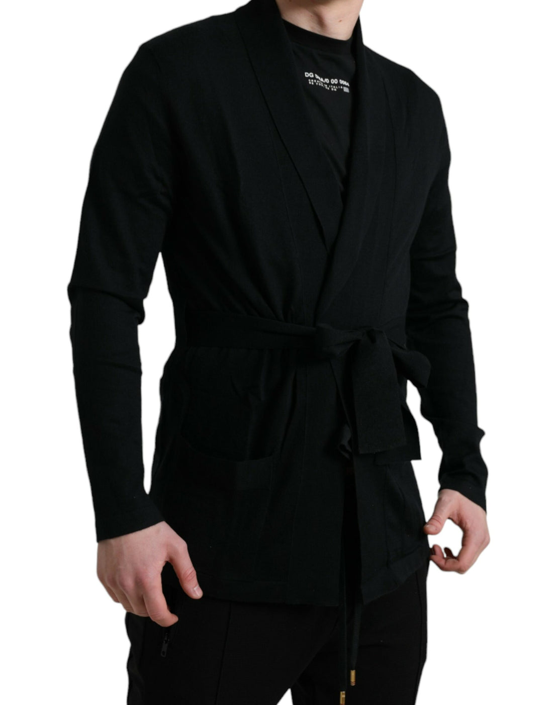 Dolce &amp; Gabbana Elegant Black Cashmere Robe with Waist Belt