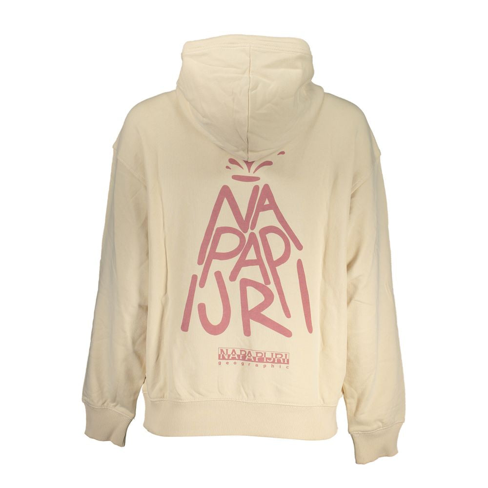 Napapijri Beige Cotton Hooded Sweatshirt with Contrast Details