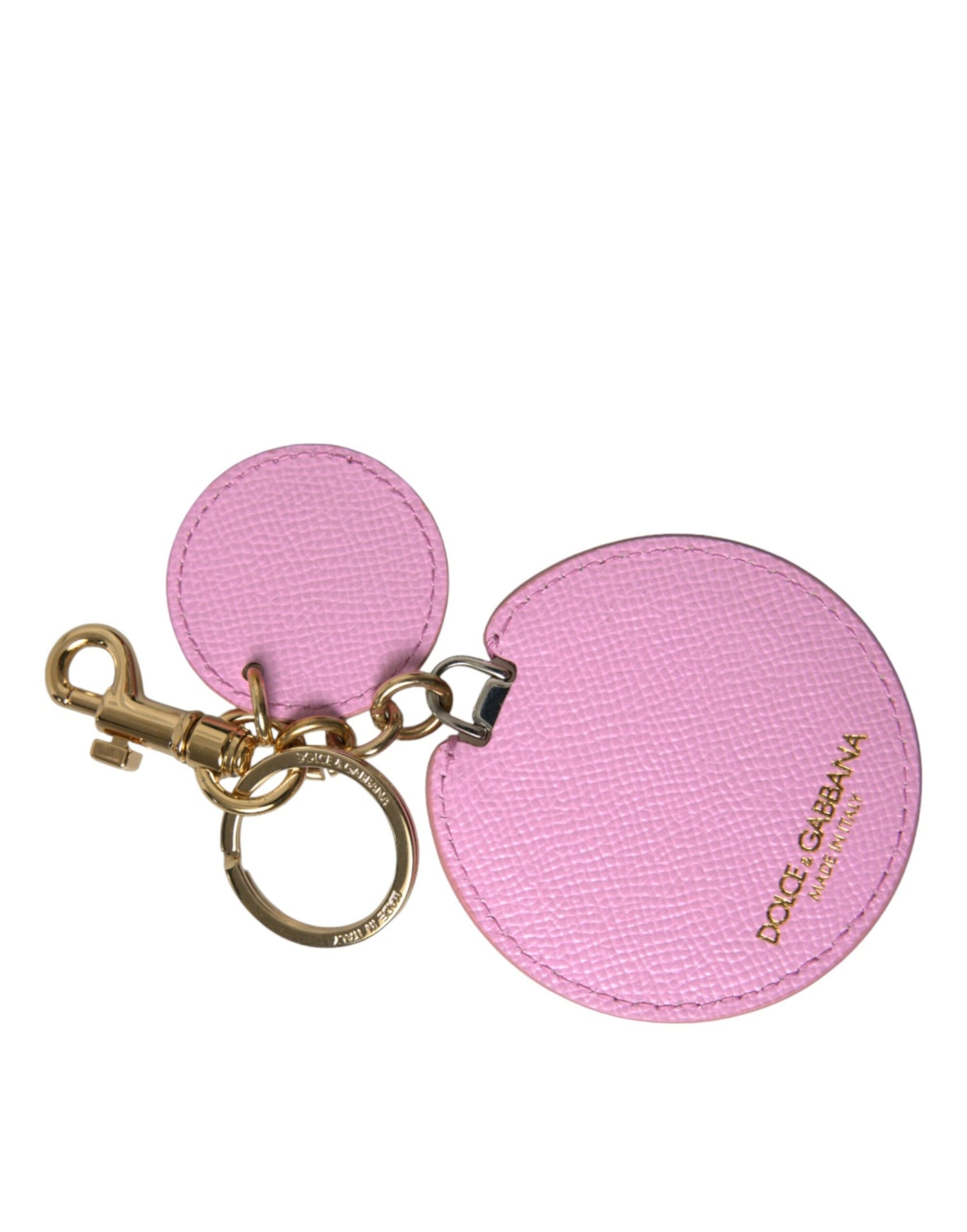 Dolce &amp; Gabbana Elegant Pink Gold Leather Keychain