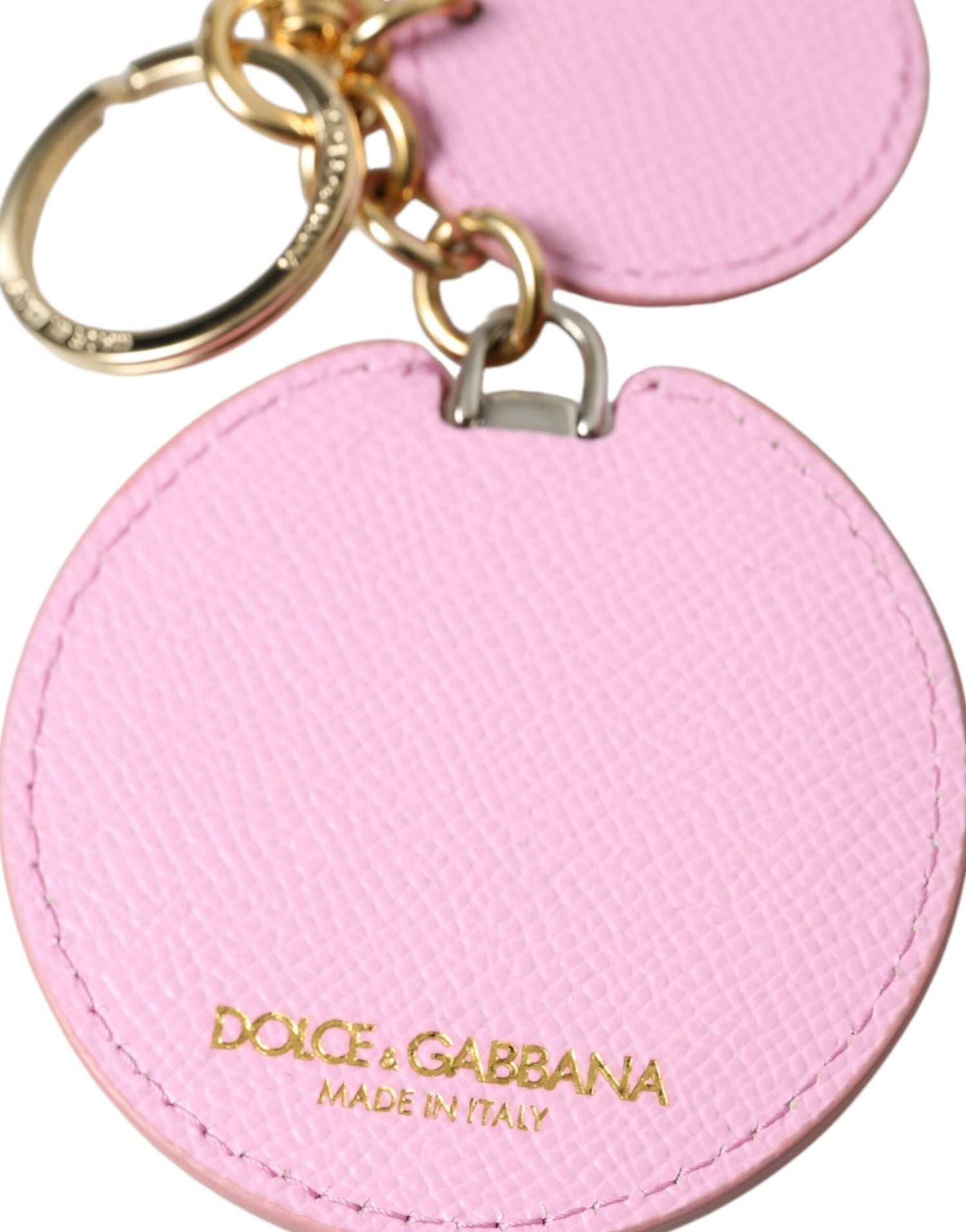 Dolce &amp; Gabbana Elegant Pink Gold Leather Keychain