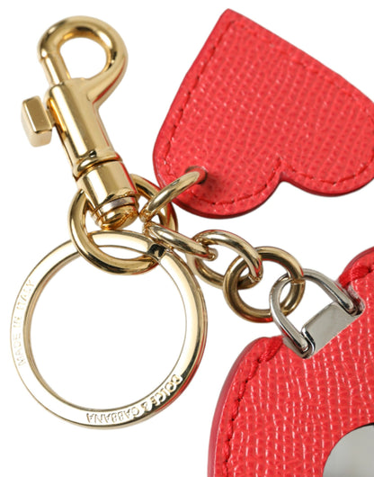 Dolce &amp; Gabbana Elegant Red Leather Keychain with Gold Accents