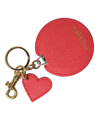 Dolce &amp; Gabbana Elegant Red Leather Keychain with Gold Accents