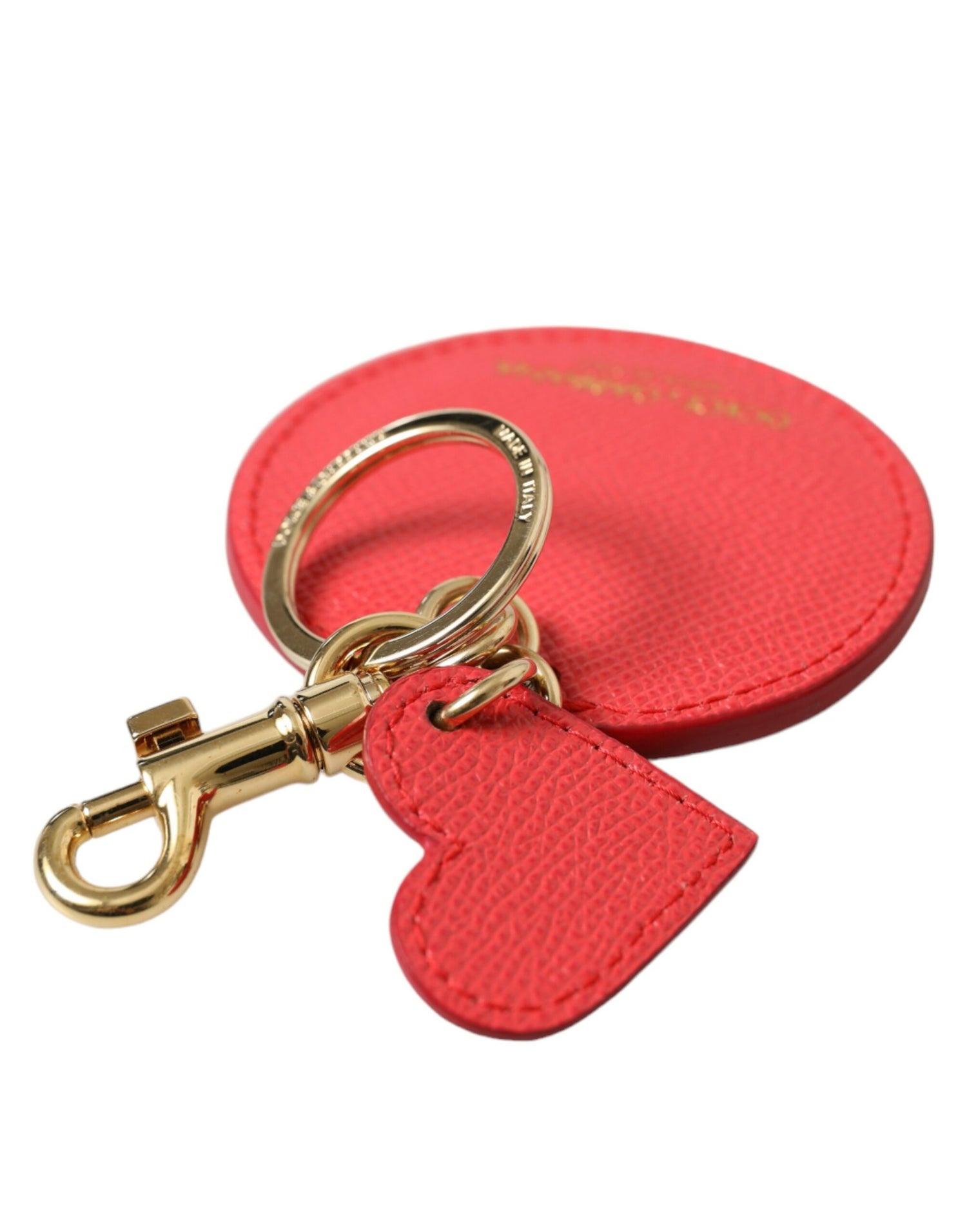 Dolce &amp; Gabbana Elegant Red Leather Keychain with Gold Accents