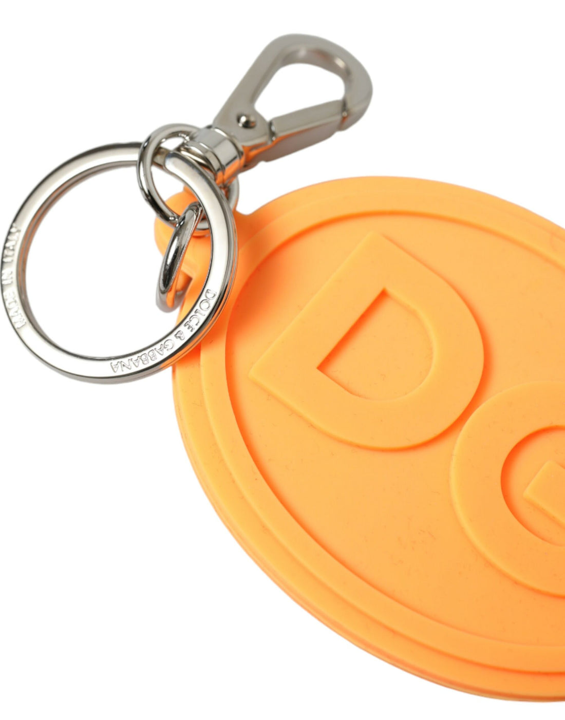 Dolce &amp; Gabbana Elegant Orange Charm Keyring with Silver Detail