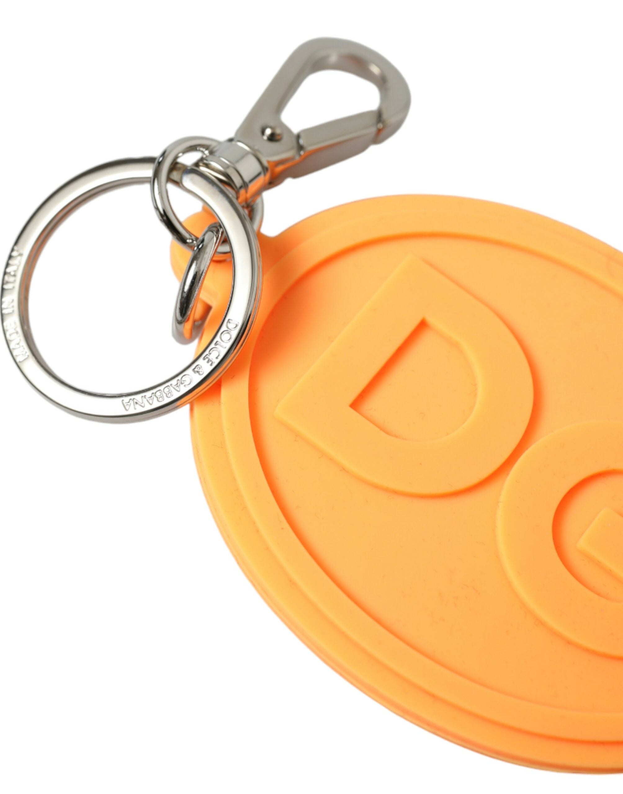 Dolce &amp; Gabbana Elegant Orange Charm Keyring with Silver Detail